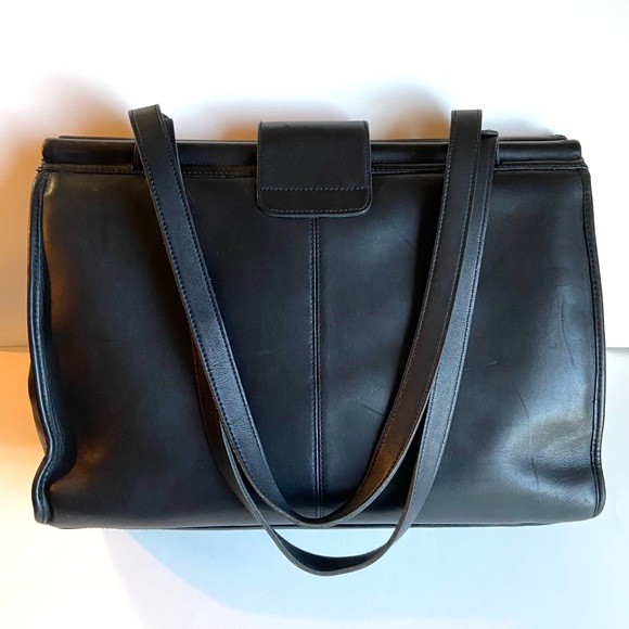 Vintage Genuine Black Leather Green Fields Briefcase Laptop Bag - Picture 2 of 12